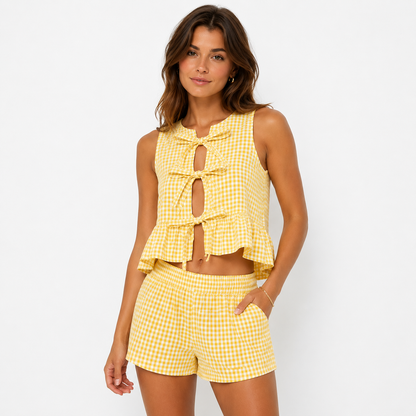 Rutig Knyttopp & Shorts Set