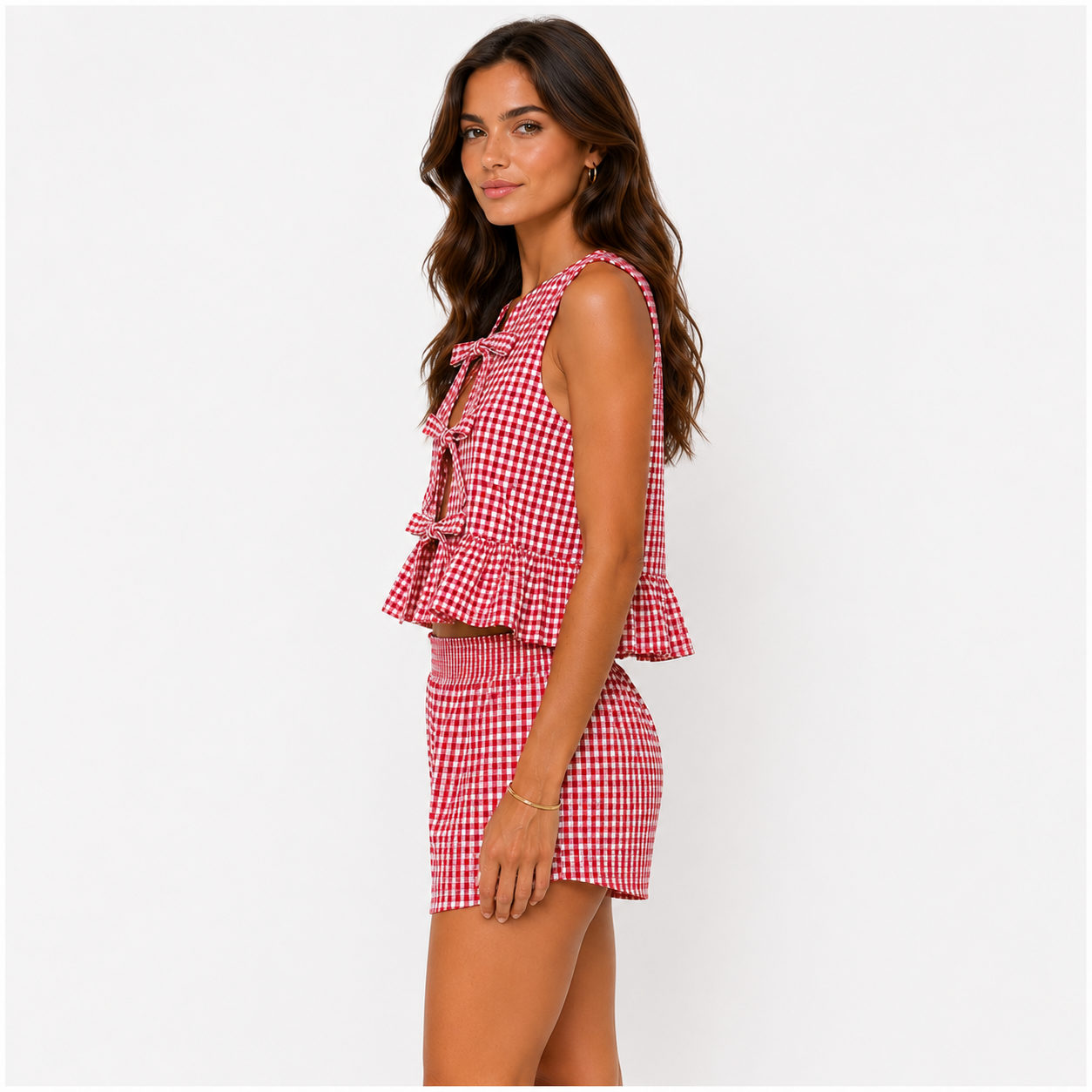 Rutig Knyttopp & Shorts Set