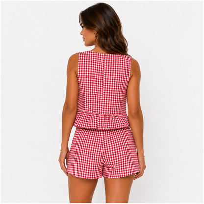 Rutig Knyttopp & Shorts Set